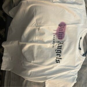 Palm Angels White and Purple Graphic Tee